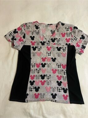 Womens Mickey Mouse Scrub Top Black Gray Pink Size Medium